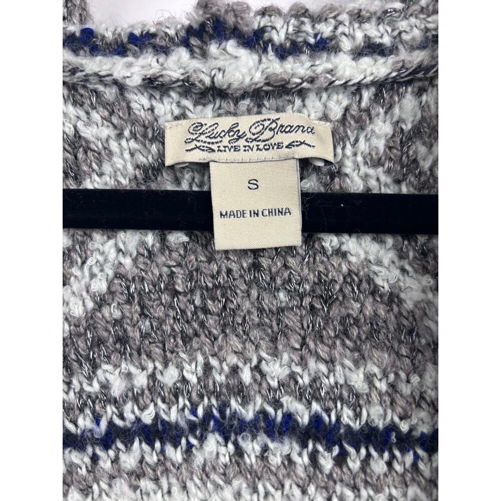 Lucky Brand Gray Blue Silver Hooded Knit Cardigan Sweater Coat Small - Picture 8 of 11